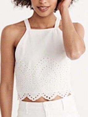 Abercrombie & Fitch white Eyelet lace Halter Crop Top side zip size medium